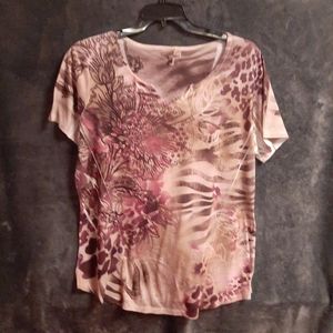 Women, V- Neck, Pink/Brown, Size 0X,
